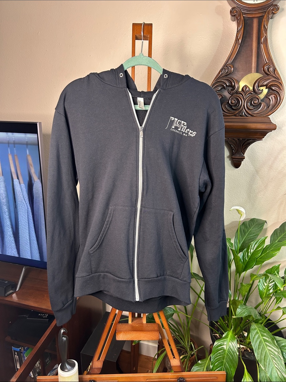 American Apparel Black Zip-Up Hoodie with Small Chest Logo